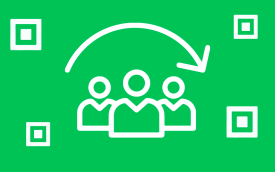 Ícones de pessoas, em fundo verde, com uma seta remetendo a transferências