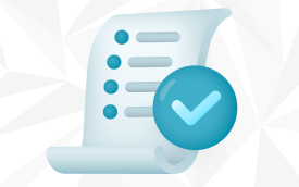Imagem em desenho composta de uma folha de papel com pontos listados e, ao lado, um símbolo de check dentro de um círculo azul