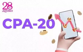 A palavra CPA-20, em fundo branco, acompanhada de um celular com um gráfico em primeiro plano