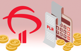 Imagem composta do logo do Bradesco ao lado de uma calculadora, pilhas de moedas e um documento onde se lê "PLR"