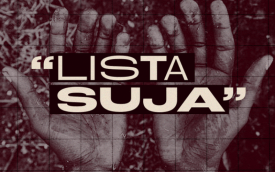 Imagem de mãos calejadas, com aa palavras "lista suja" em primeiro plano