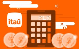 Arte composta de uma calculadora e do logo do Itaú