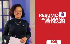 Fotografia de Erica de Oliveira, secretária de Imprensa do Sindicato e apresentadora do Resumo da Semana, acompanhada da frase Resumo da Semana