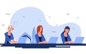 Desenho de três mulheres com headset
