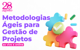 Arte com fundo branco mostra em colorido o nome do curso de Metodologias Ágeis Gestão de Projetos