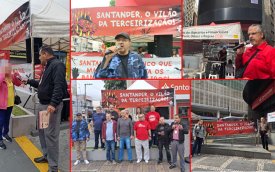 Fotos de protestos do Sindicato em agências do Santander