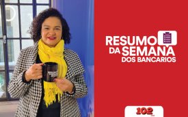 Fotografia de Erica de Oliveira, secretária de Imprensa do Sindicato e apresentadora do Resumo da Semana, acompanhada da frase Resumo da Semana