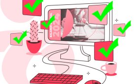 imagem composta de um computador rodeado por sinais de "check", indicando aprovação