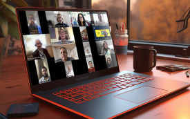 Imagem de um computador com a tela exibindo o print da reunião on line