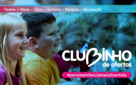 Arte mostra crianças sorrindo e a frase Clubinho de Ofertas