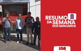 Logotipo do Resumo da Semana, acompanhado de uma foto de atividade do Sindicato