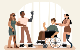 Ilustração de quatro pessoas PCDs