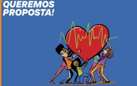 Desenhos mostra pessoas carreegando um grande coração