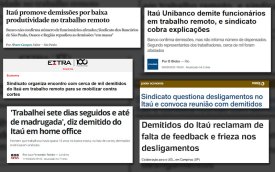 Manchetes da imprensa sobre demissão em massa no Itaú e a reação do Sindicato 