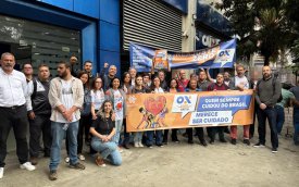 Dirigentes do Sindicato em protesto no Prédio do Brás, da Caixa