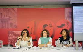 A partir da esquerda, Neiva Ribeiro, Lucimara Malaquias e Ana Marta Lima, respectivamente presidenta, secretária-geral e secretária de estudos sócio-econômicos do Sindicato Imagem mostra Neiva Ribeiro, Lucimara Malaquias e Ana Marta Lima, respectivamente presidenta, secretária-geral e secretária de estudos sócio-econômicos do Sindicato