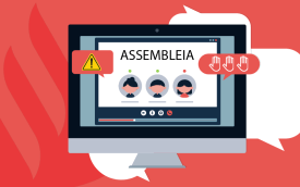 Imagem da tela de um computador, representando uma assembleia virtual