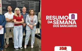 Fotografia de dirigentes do Sindicato após mediação no TRT sobre demissões no Itaú