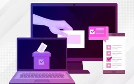 Imagem de notebooks e um celular, remetendo a uma assembleia virtual