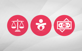 Imagem com ícones de justiça, logo do sindicato e notas de dinheiro (Montagem: Linton Publio)