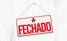 Placa de "fechado", com o logo do Sindicato (Montagem: Linton Publio)