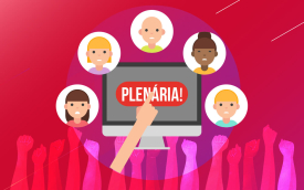 Imagem representando uma plenária virtual (Montagem: Linton Publio)