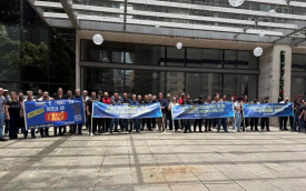Sindicato protesta na Torre Matarazzo (Foto: Seeb-SP)