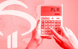 Imagem composta de mãos de pele branca segurando uma calculadora. no lado direito, o logo do bradesco