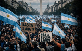 Imagem de mobilização contra a reforma trabahista na Argentina