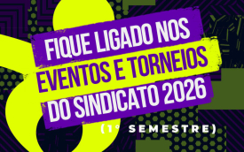 Arte com fundo amarelo e escritas roxas 