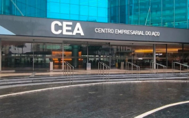 Foto da entrada do Prédio do Aço