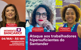 Arte destaca mulheres duas morenas e uma negra com blusas azuis 