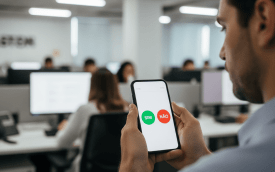 Imagem de um financiário votando em assembleia virtual por meio do celular