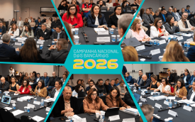 Montagem com várias fotos das mesas de negociação com a Fenaban, na Campanha Nacional dos Bancários 2026