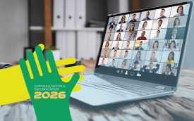 Imagem mostra uma tela de computador dividida em janelas com pessoas em uma reunião virtual