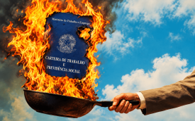 Imagem de uma carteira de trabalho em chamas