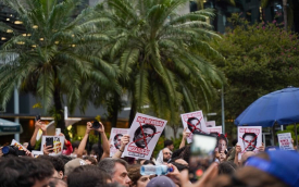 Imagem do ato contra a interferência da Meta nas eleições brasileiras