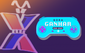 Imagem de um controle de jogos, acompanhada do logo da Caixa