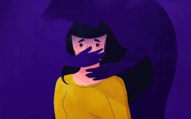 Ilustração de uma mulher sendo calada pela sombra de um homem