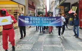 Bancários percorrem o centro de São Paulo para marcar o lançamento da Campanha Nacional dos Bancários 2022