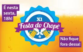 Logotipo da Festa do Chope 2022, com os dizeres "É nesta sexta, 18h" e "Não fique fora dessa"