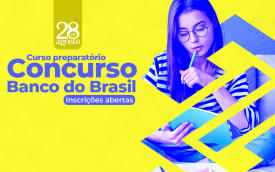 Imagem de uma mulher estudando, sobreposta com o logotipo do Banco do Brasil