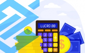 Imagem de uma calculadora, dinheiro, com o logo do Banco do Brasil ao lado