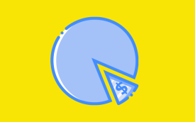 arte com fundo amarelo e um gráfico de pizza com um pedaço destacado