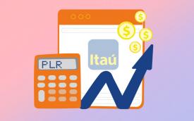Imagem de uma calculadora, moedas, acompanhadas do logo do Itaú e um gráfico ascendente, 