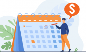 Ilustração de um calendário com um trabalhador marcando uma data para receber a PLR