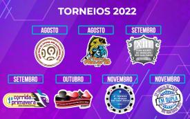 Arte com logos dos torneios presenciais do Sindicato em 2022