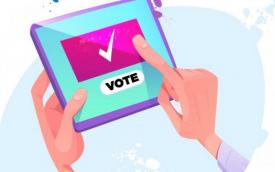 Ilustração de uma mão votando em assembleia virtual