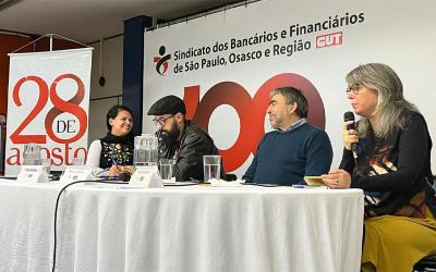 Imagem mostraTathiana Chicarino, Pedro Brandão, Marcos Nobre e Marta Bergamim, durante Revisitando as Jornadas de Junho