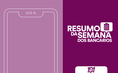 Contorno de um celular, acompanhado da frase Resumo da Semana dos Bancários